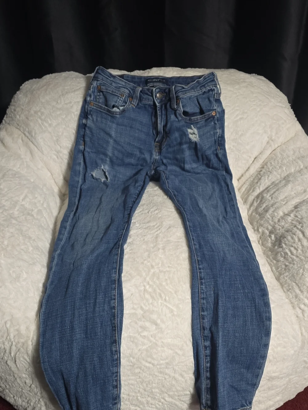 Aeropostale Men's Blue Skinny Jeans with Distressed Detail